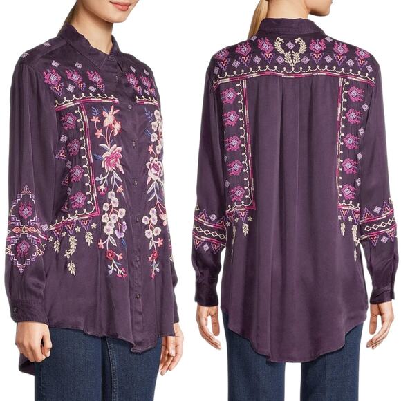 Johnny Was Curacao Floral Embroidered Oversized Tunic Shirt Size XS - Picture 3 of 13